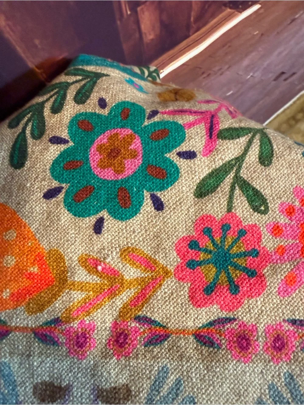 Natural Life Cotton Sofa Couch Cover Colorful Floral Fringe Multicolor